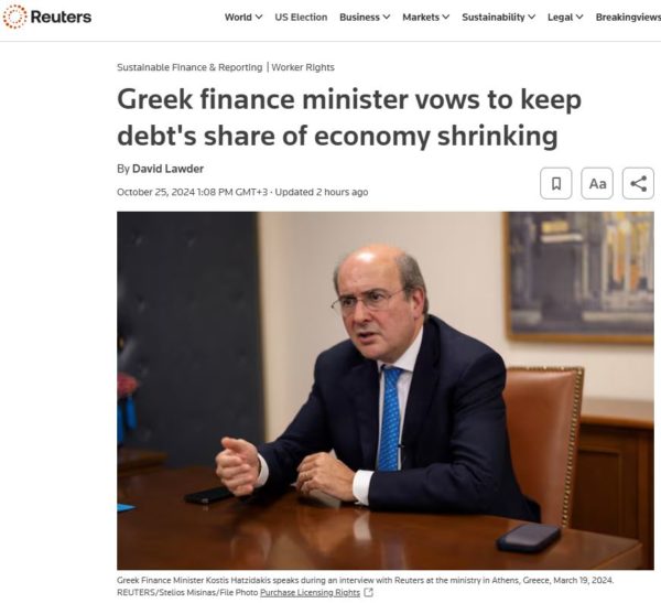 Χατζηδάκης στο Reuters: Μείωση χρέους με δημοσιονομική σύνεση και φιλοεπενδυτική πολιτική