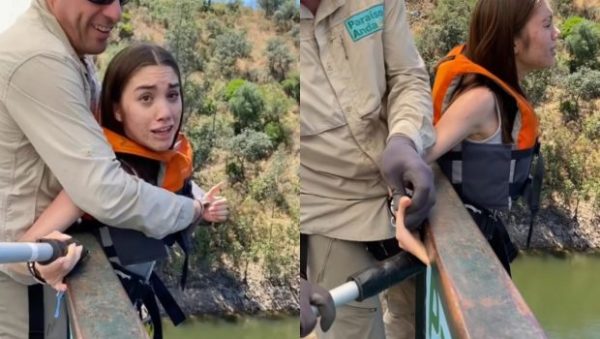 Εκπαιδευτής bungee jumping σπρώχνει νεαρή στο κενό ενώ εκείνη αντιστέκεται και ουρλιάζει από φόβο